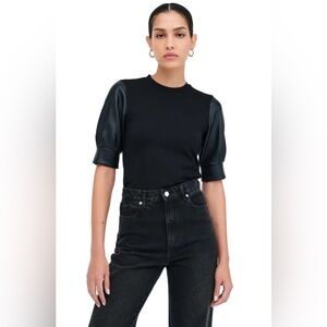 MARELLA Black Top with Faux Leather Sleeves